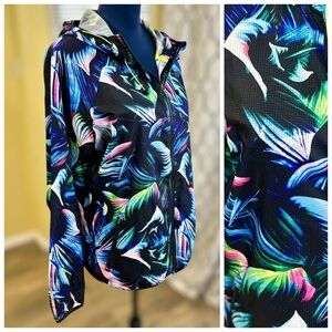 EUC New Balance Black w/ Tropical Pattern Mesh Windcheater Windbreaker Jacket